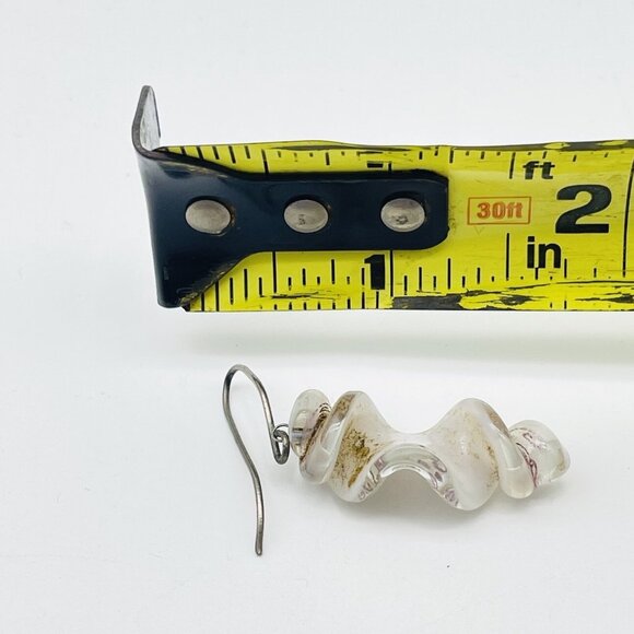 Glass Swirl Dangle Earrings Pink Rose Motif Pierced Retro Boho Romantic - Picture 4 of 8